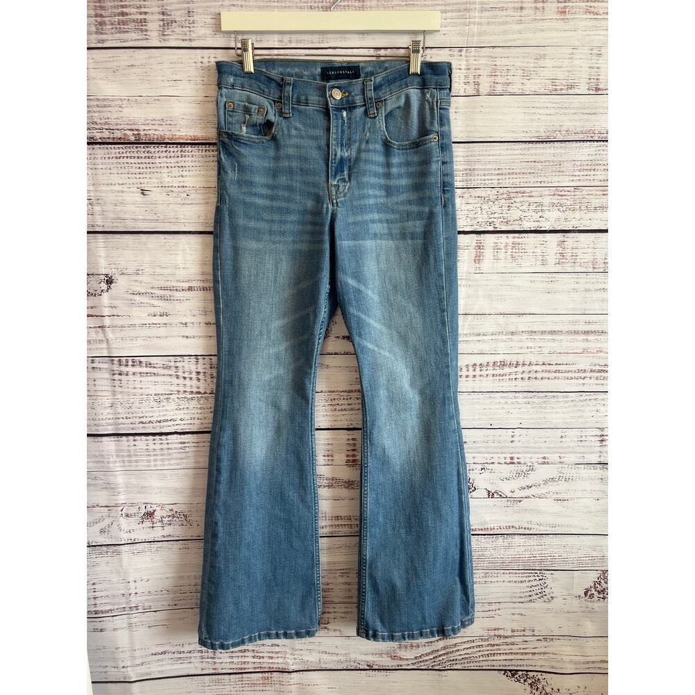 AREOPOSTALE HIGH RISE FLARE LEG JEANS MEDIUM LIGHT BLUE SIZE 8